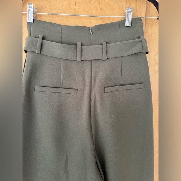 COS olive green paper bag high waist cropped wide leg pant with belt size 4 - Picture 6 of 8